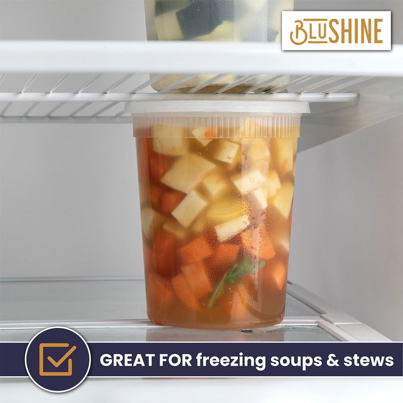 BluShine [24 Sets] 32 oz. Plastic Deli Food Storage Containers with Airtight Leak Proof Lids - Reusable - Microwave, Fridge, and Freezer Safe - Image 5